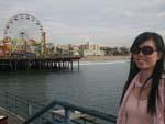 Sonya and the amusement park in the background
