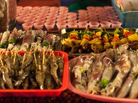Fresh seafood on skewers