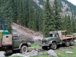 Logger trucks we hitched a ride with