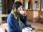 Sonya enjoying some tea after a long walk