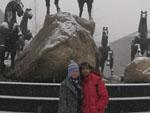 Sonya and myself with some snow covered horses