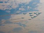 Military aircraft with smoke trails