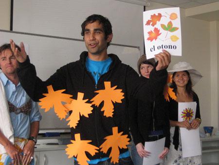 Travis teaching the class the Spanish word for Autumn.